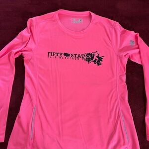 New Balance Bright Pink Long Sleeve Tee 50 State Half Marathon Club Bag Markers